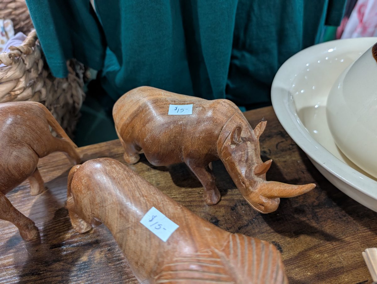 Hand-Carved Wooden Rhinoceros Figurine